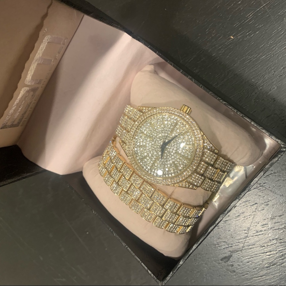 Iced out watch and bracelet
